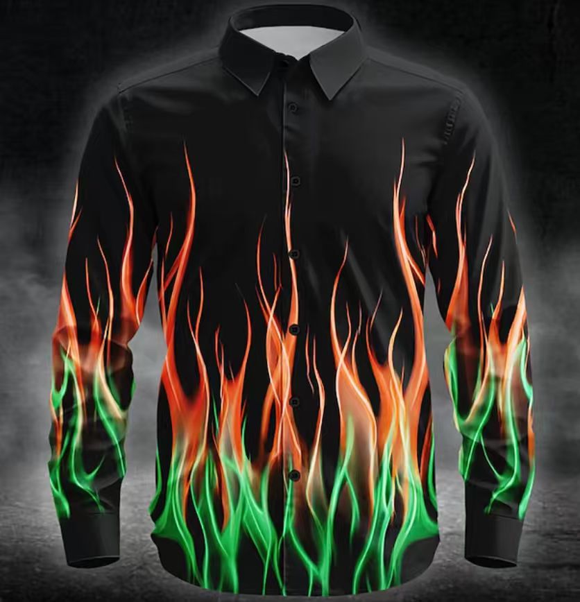 Herren Langarmhemd mit innovativem Flammenmuster Echoarchiv
