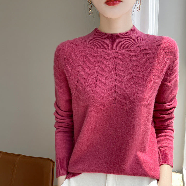 Damen Weicher Feinstrick-Mockneckpullover mit Chevron-Ajour und Kaschmirlook Echoarchiv