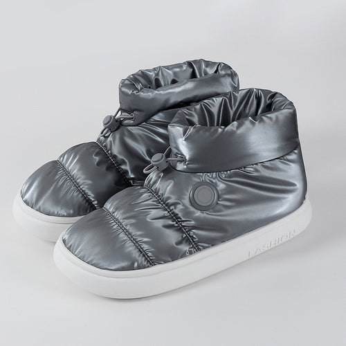Unisex Wattierte Thermo-Hausschuhe mit rutschfester Sohle und verstellbarem Kordelzug Drune