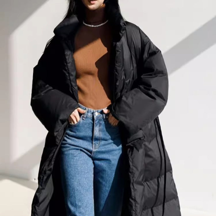 Damen Wattierter Longline-Parka mit Wickel-Bindegürtel und Volumenärmeln – Montévia