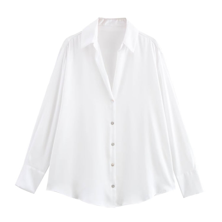 Damen Oversized Satinbluse mit Hemdkragen und breiten Manschetten Echo Archiv