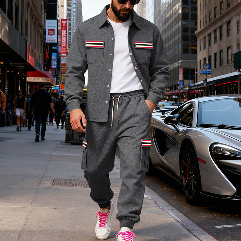 Herren Urbanes zweiteiliges Utility-Joggingset mit Overshirt und Cargo-Hose Echoarchiv