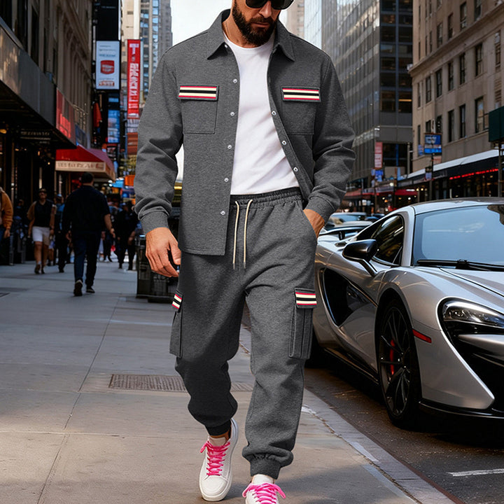 Herren Urbanes zweiteiliges Utility-Joggingset mit Overshirt und Cargo-Hose Echoarchiv