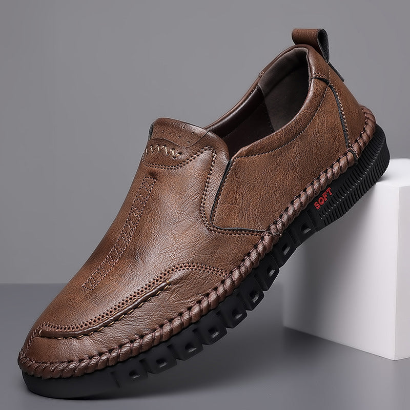 Herren Elegante Leder-Slipper mit geflochtener Sohleneinfassung und flexibler Soft-Profilsohle Echoarhiv