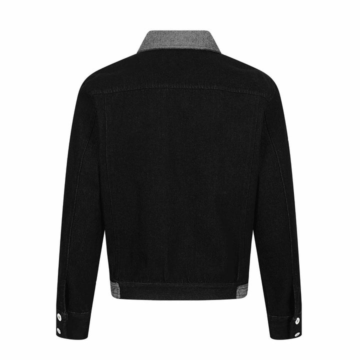 Herren Denim-Blousonjacke mit Kontrastkragen und grafischen Ärmelprints Echoarchiv