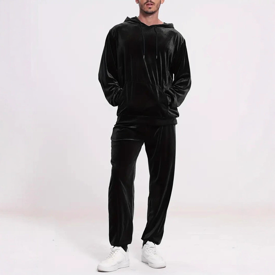 Herren Velours-Freizeitanzug mit Kapuzenpullover und lässiger Jogginghose – Cavarno