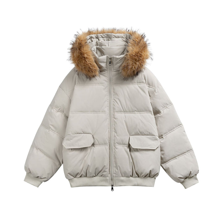 Damen Boxy-Pufferjacke mit Kapuze und voluminösem Kunstfellkragen Echoarchiv