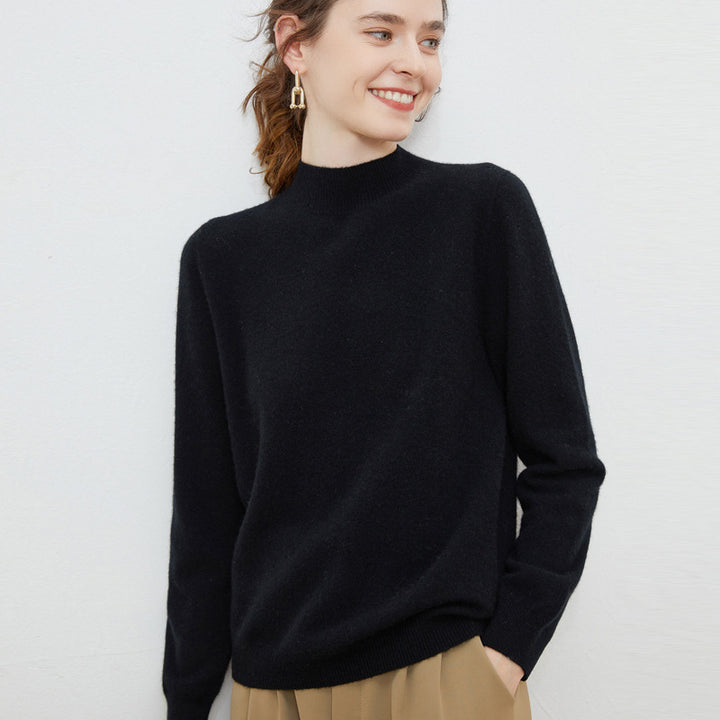 Damen weicher Feinstrick-Mockneckpullover mit Angora‑Look und legerer Silhouette Echoarchiv
