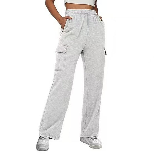 Damen relaxed-fit Cargo-Jogginghose mit geradem Bein, Elastikbund und aufgesetzten Klappentaschen – Avélisse