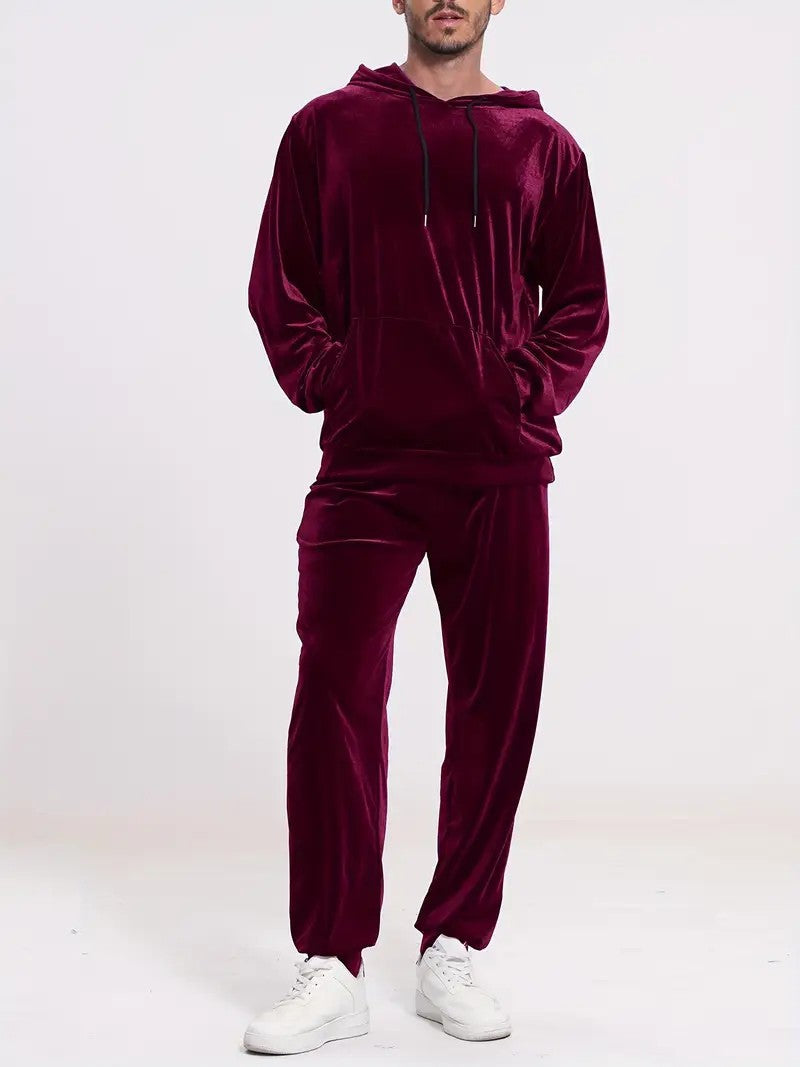 Herren Velours-Freizeitanzug mit Kapuzenpullover und lässiger Jogginghose – Cavarno