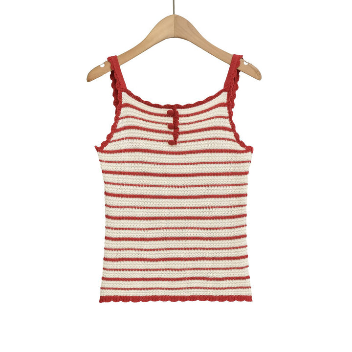 Damen leichtes Stricktop mit fröhlichem Streifenmuster und dekorativem Träger Schnitt Echo Archiv
