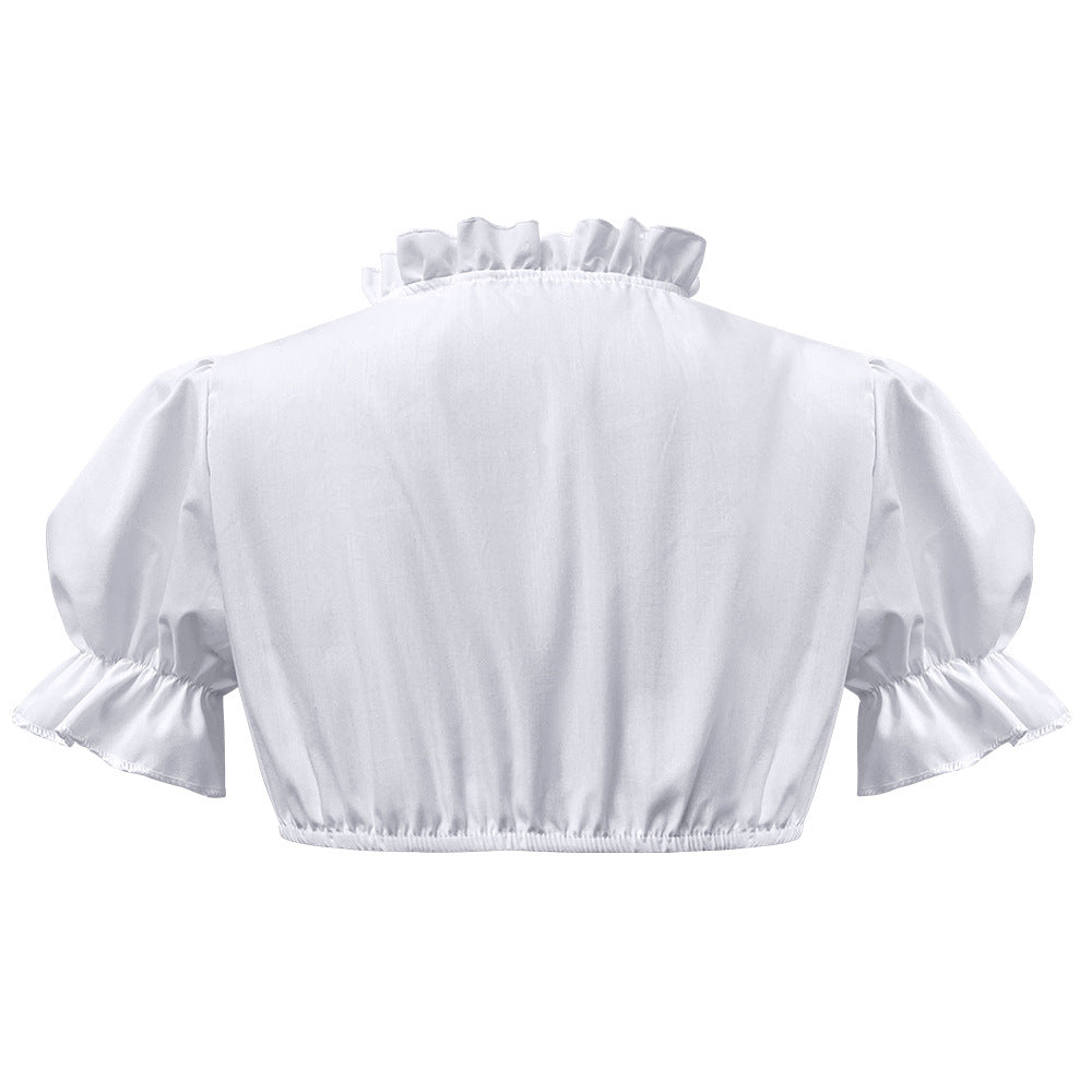 Damen nan traditionelle Dirndlbluse kurz mit Puffärmeln Herzausschnitt und Rüschendetail Echo Archiv