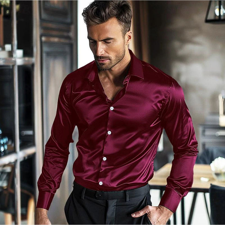 Herren elegantes Langarmhemd aus luxuriösem Satin Echoarchiv