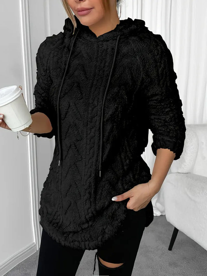 Damen nan kuschelige Kapuzenjacke aus Teddyfleece mit Zopfmuster und gerafftem Saum Echo Archiv