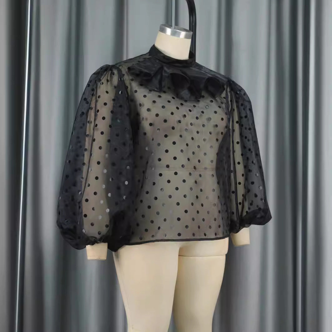 Damen Bluse mit voluminösen Puffärmeln und Polka-Dots Echo Archiv
