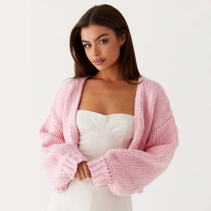 Damen Oversized Grobstrick-Cardigan mit Schalkragen und Rippbündchen Echoarchiv