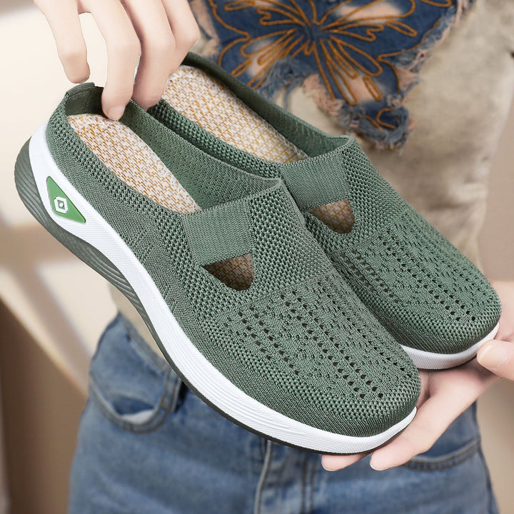 Damen nan atmungsaktive Strick-Slipper Clog mit seitlicher Cut-Out-Öffnung, dämpfender EVA- und PU-Zwischensohle Echo Archiv