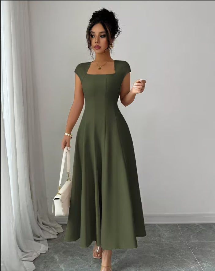 Damen Elegantes Maxikleid mit rechteckigem Ausschnitt und fließendem Rock – Valéora