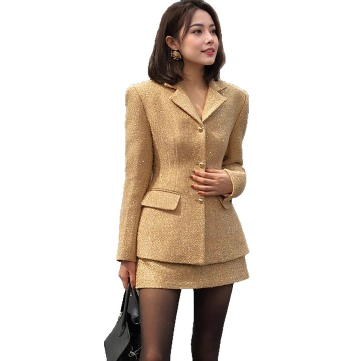 Damen Zweiteiliges Bouclé‑Tweed‑Blazer‑und‑Minirock‑Set mit taillierter Silhouette Echoarchiv