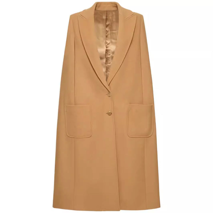 Damen Cape-inspirierter Maxilanger Mantel aus Wollmix mit schmalem Revers Echoarchiv