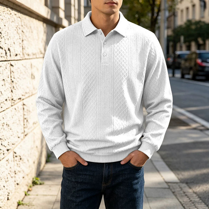 Herren Feinstrick-Poloshirt mit Zopfmuster und gerippten Bündchen Echoarchiv