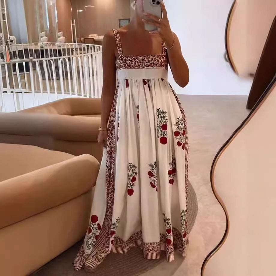 Damen Langes Sommerkleid mit floralen Akzenten und breiten Trägern Echo Archiv