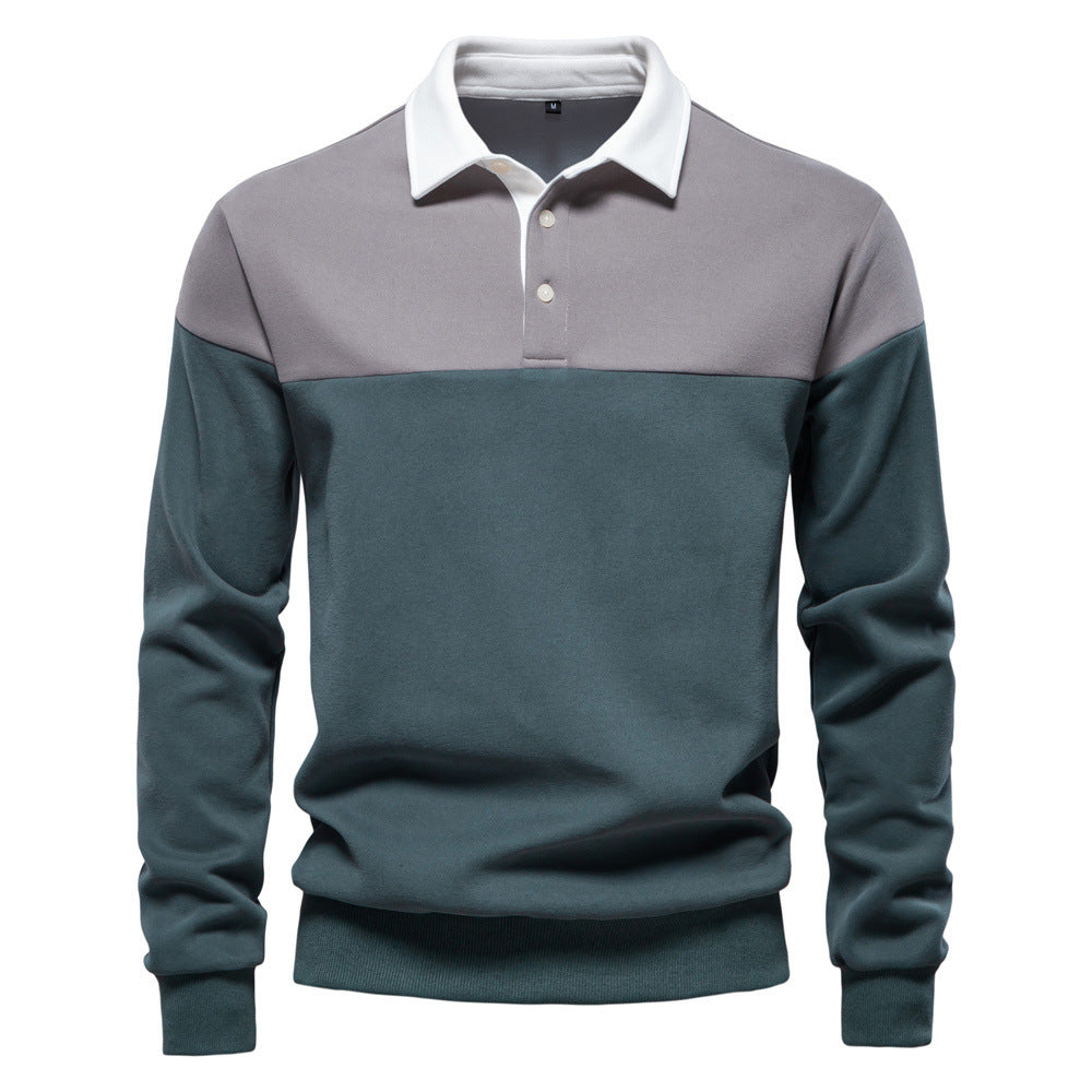 Herren nan sportlich-elegantes Langarm-Polo im Rugby-Stil mit kontrastierendem Kragen und breitem Brustpaneel Echo Archiv