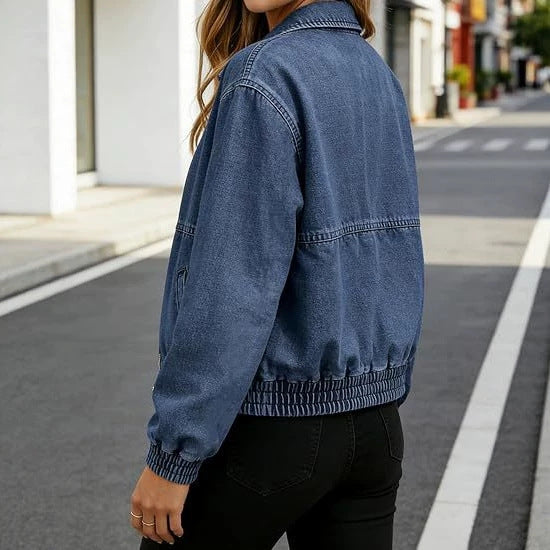 Damen Jeans-Bomberjacke mit Reißverschluss, elastischem Saum und Hemdkragen Echo Archiv
