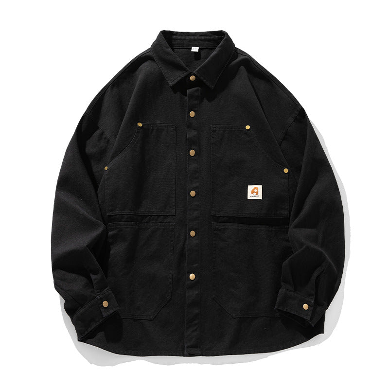 Unisex Kastenförmige Canvas-Chorejacke mit Messing-Druckknöpfen und vier aufgesetzten Taschen Echo Archiv