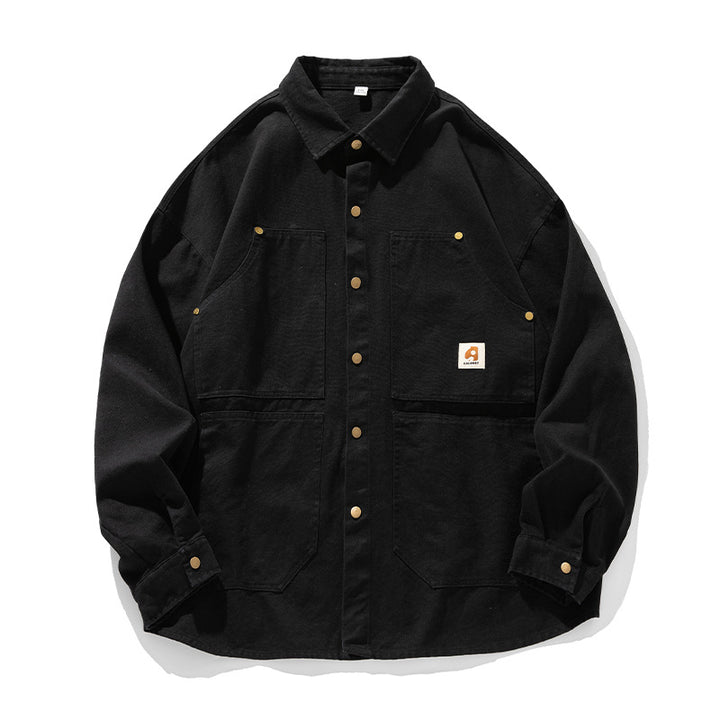 Unisex Kastenförmige Canvas-Chorejacke mit Messing-Druckknöpfen und vier aufgesetzten Taschen Echo Archiv