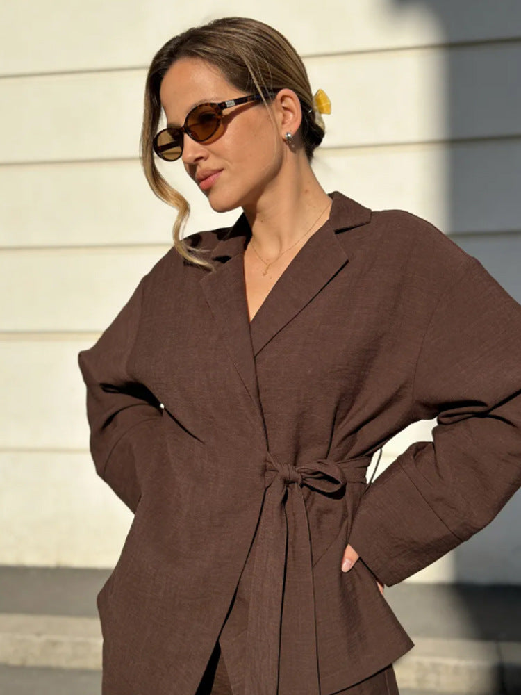 Damen Wickel-Blazer mit Bindegürtel, lässigem Oversize‑Schnitt und Reverskragen Echoarchiv