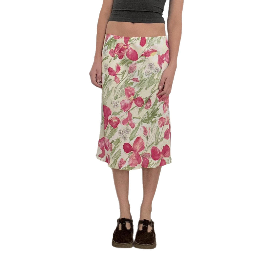 Damen nan ausgestellter Midirock mit floralem Aquarelldruck und hoher Taille Echo Archiv