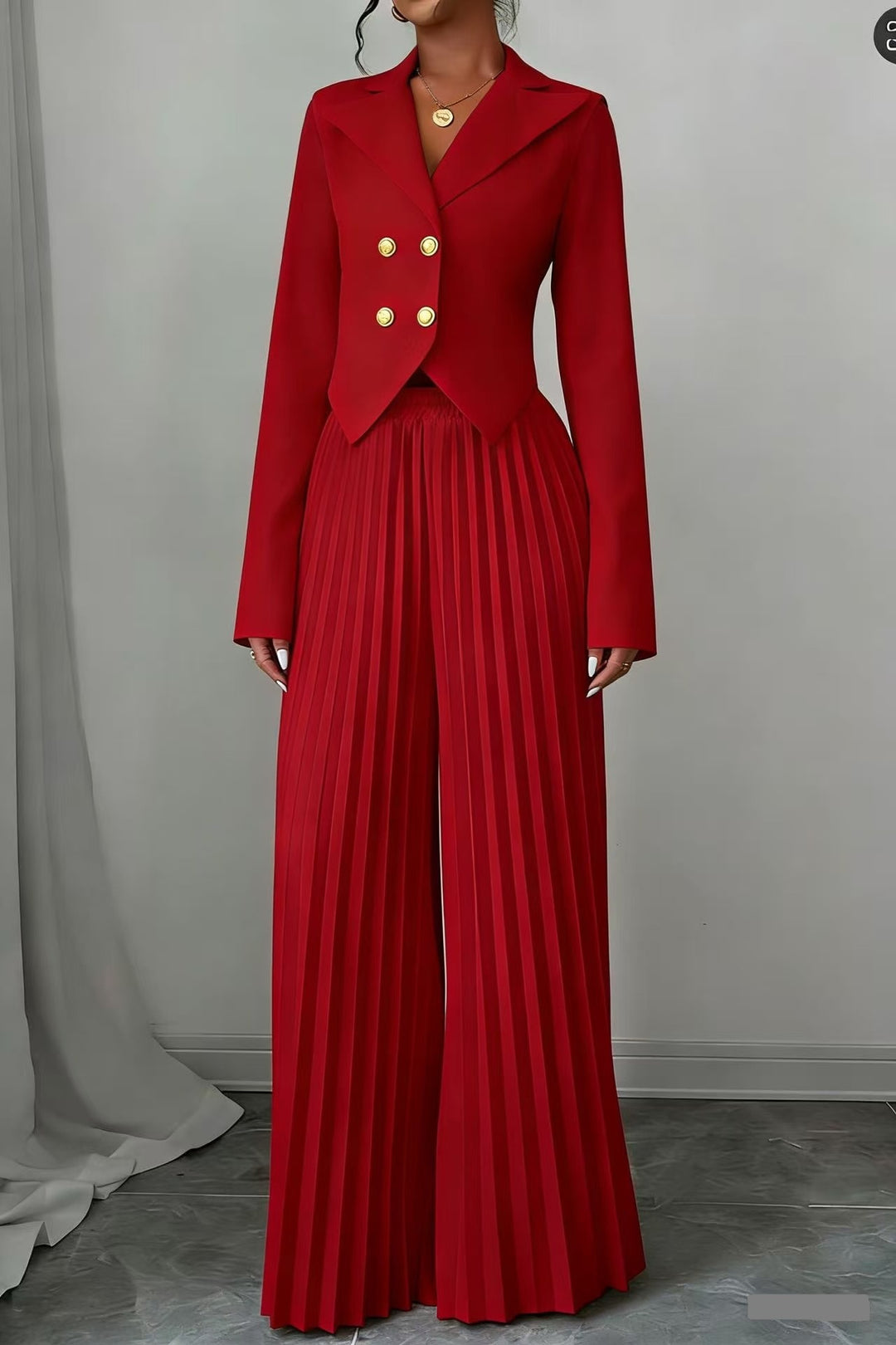 Damen Taillierter Doppelreihiger Blazer und plissierte Palazzo-Hose – Valéne