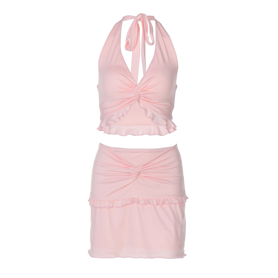 Damen Verspieltes Crop-Top und Minirock Set Echo Archiv