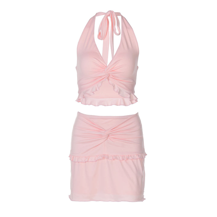 Damen Verspieltes Crop-Top und Minirock Set Echo Archiv