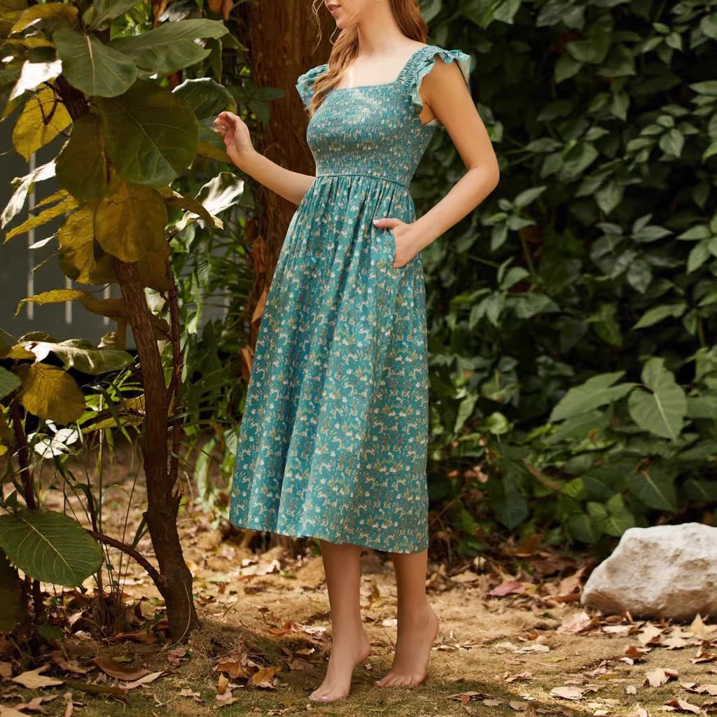 Damen Maxikleid mit tailliertem Schnitt und romantischen Rüschendetails Echo Archiv