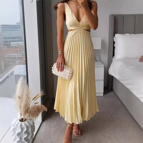 Damen Elegantes Maxikleid mit V-Ausschnitt und raffinierten Drapierungen Echoarchiv