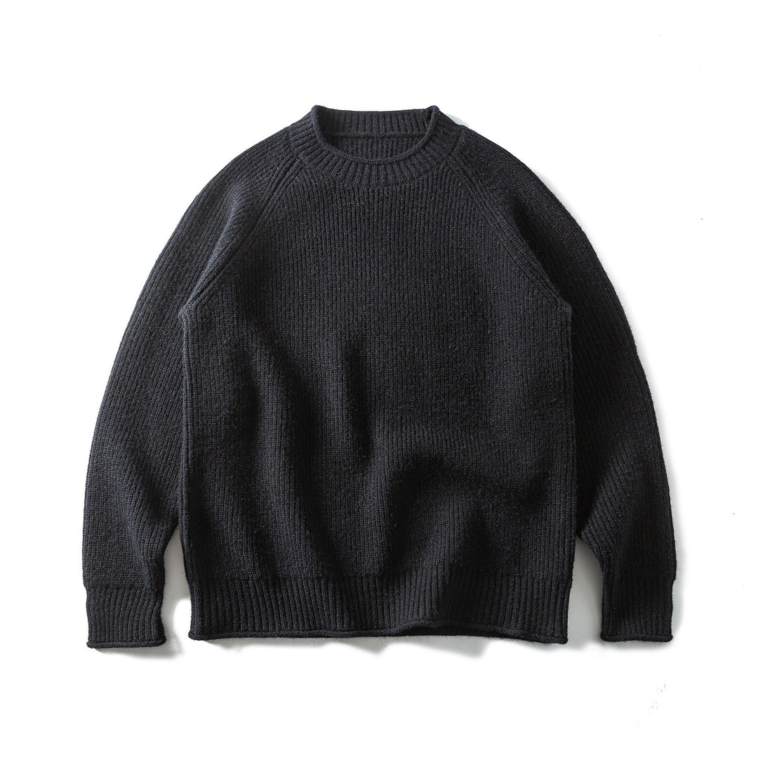 Herren Rippstrickpullover mit Rundhals und Raglanärmeln Echoarchiv