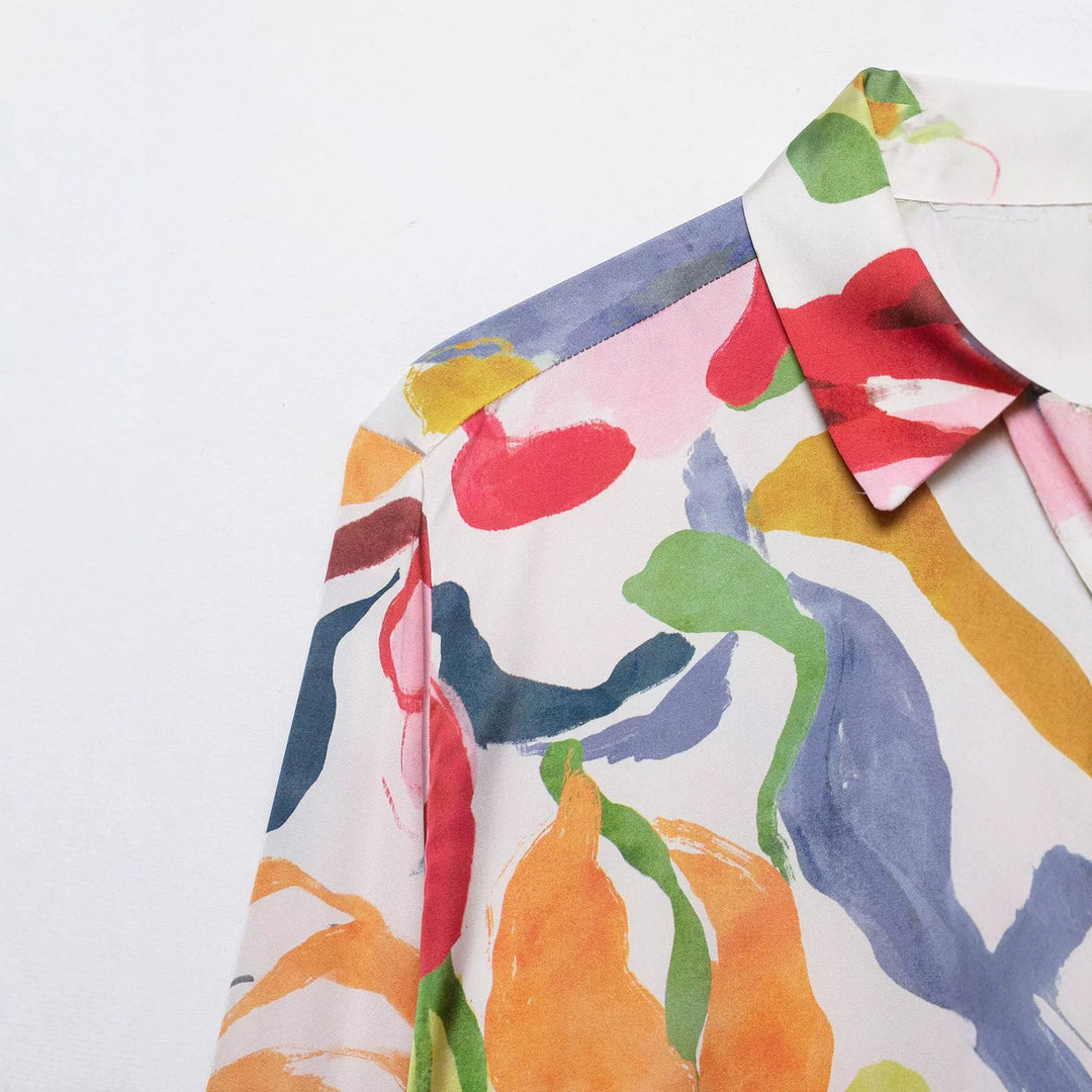 Damen Seidenoptik-Bluse mit Aquarell-Blumenprint Echo Archiv