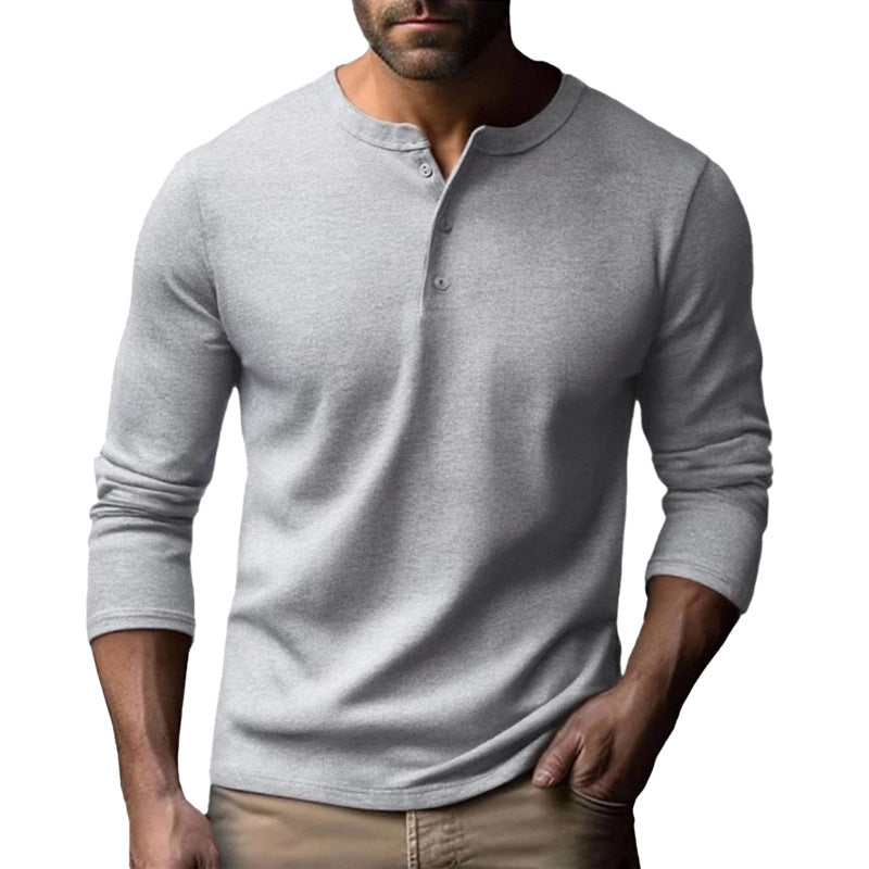 Herren Langarm-Henley-Shirt aus atmungsaktivem Baumwollmix – Arvello