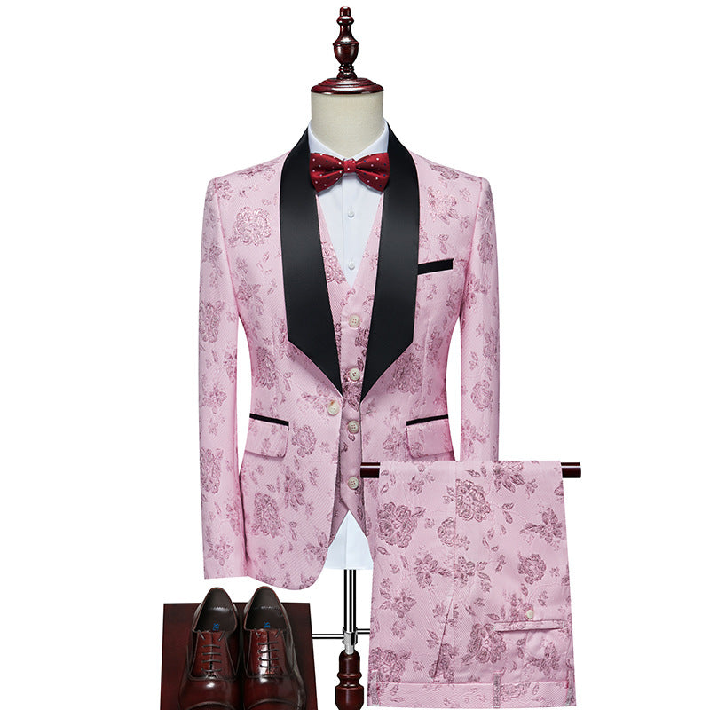 Herren Luxuriöses dreiteiliges Smoking-Set mit Schalrevers und Blumen-Jacquard Echo Archiv