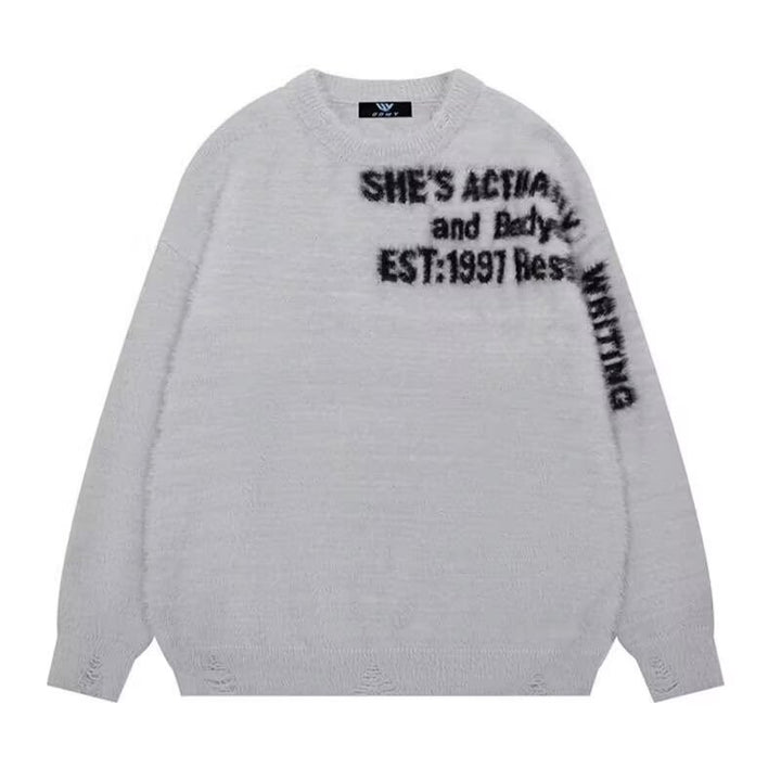 Damen Lässiger Oversized Pullover mit grafischem Print Echoarchiv