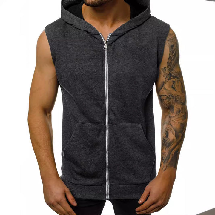 Herren ärmelloser Kapuzenpullover mit durchgehendem Reißverschluss und praktischen Taschen Echoarchiv