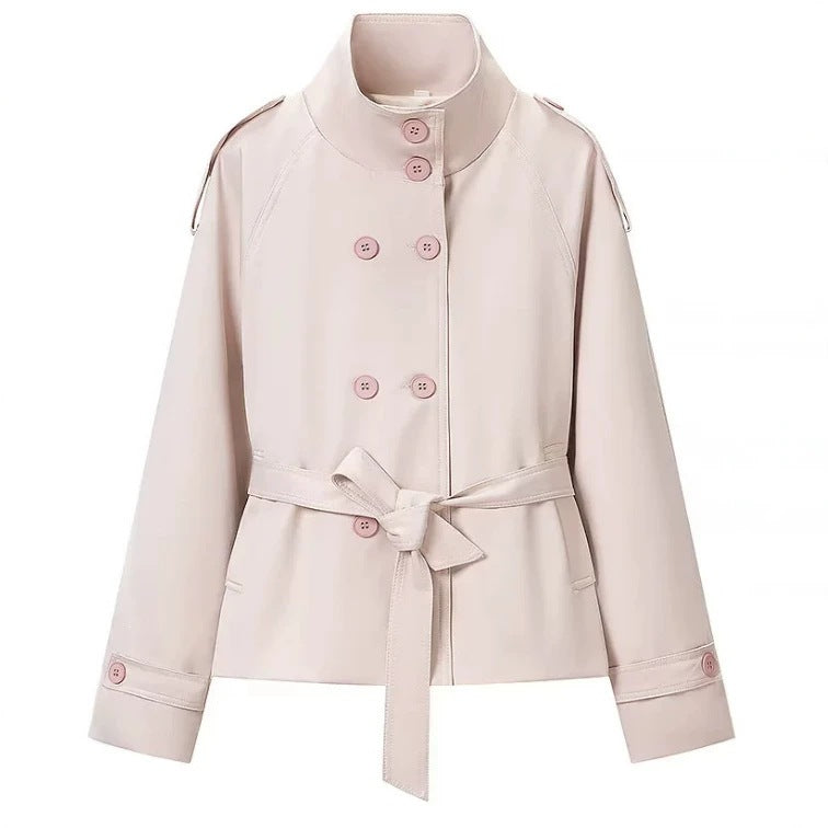Damen Cropped Trenchjacke im Boxy-Cut mit Stehkragen, Schulterklappen und Taillengürtel Echo Archiv