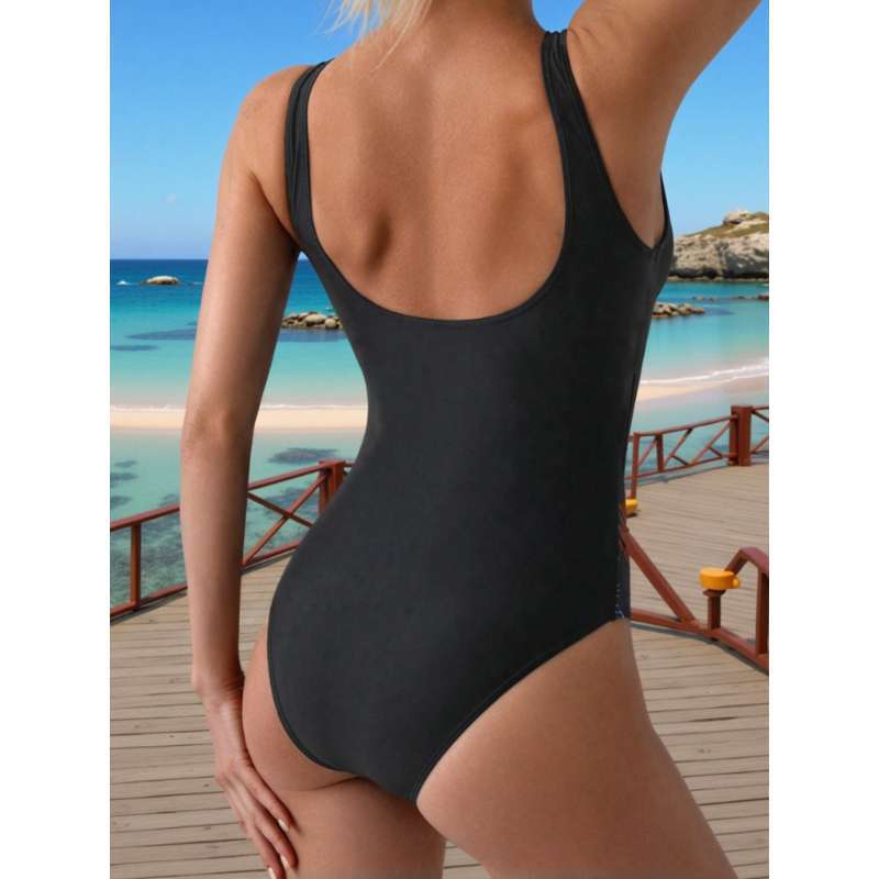 Damen Eleganter Badeanzug mit floralem Seitenbesatz Echo Archiv