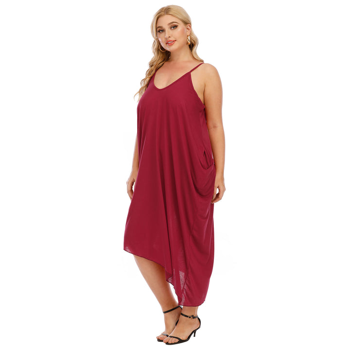 Damen lässiges Maxikleid mit tiefem V-Ausschnitt und Seitentaschen Echo Archiv