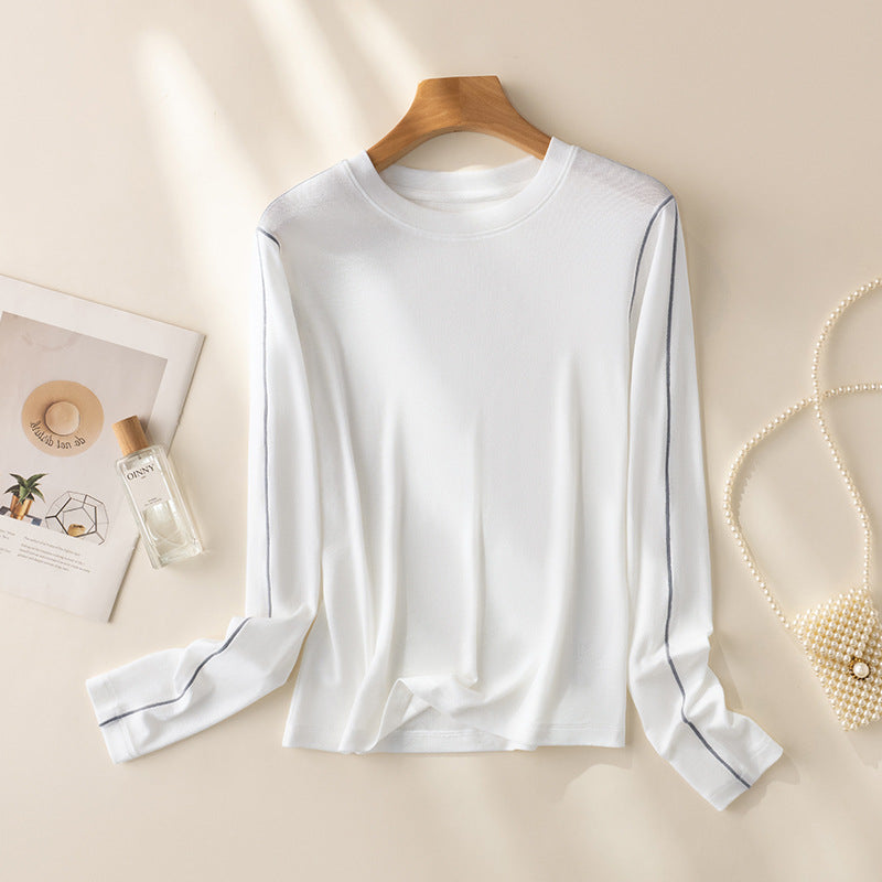 Damen Feines Langarm-Feinstrickshirt mit Kontrastpaspel an den Ärmeln Echo Archiv