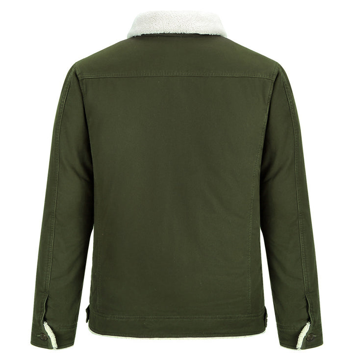 Herren Baumwoll-Canvas Truckerjacke mit Sherpa-Kragen und durchgehendem Teddyfutter – Taviero