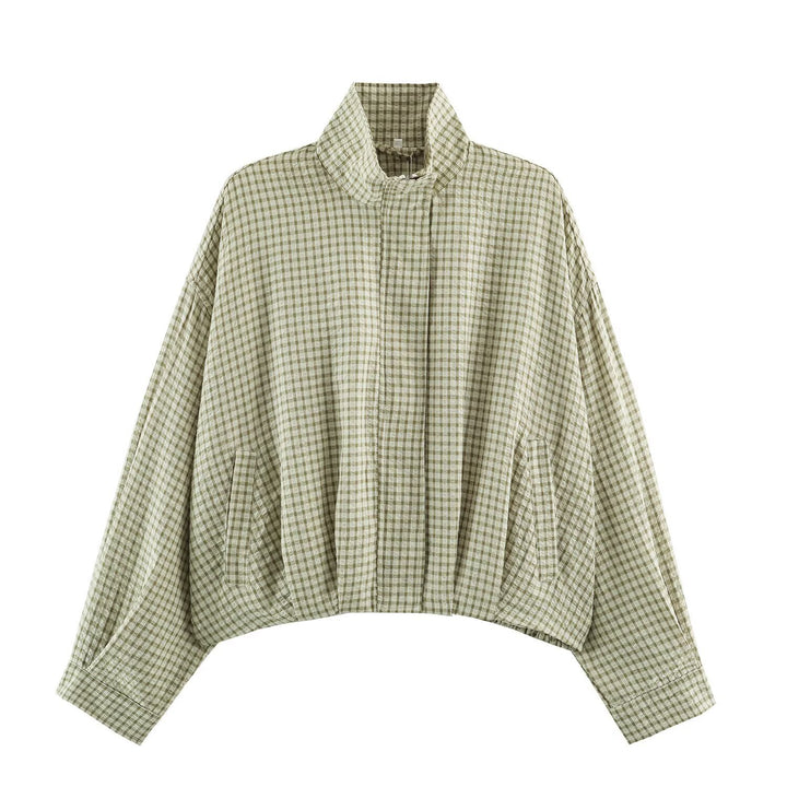 Damen Karo-Übergangsjacke im Oversize-Cropped-Schnitt mit hohem Stehkragen Echo Archiv