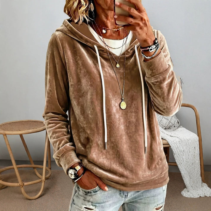 Damen Samtvelours-Hoodie mit Kordelzug und lässiger Oversize-Passform Echoarchiv